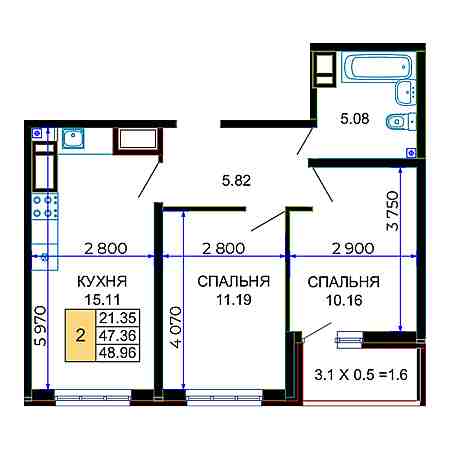2 комнатная